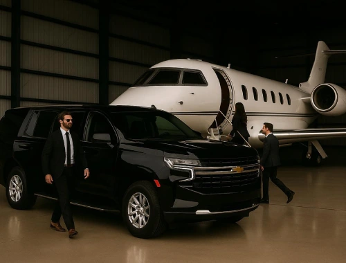 Private VIP transportation in a black Chevy Suburban SUV
