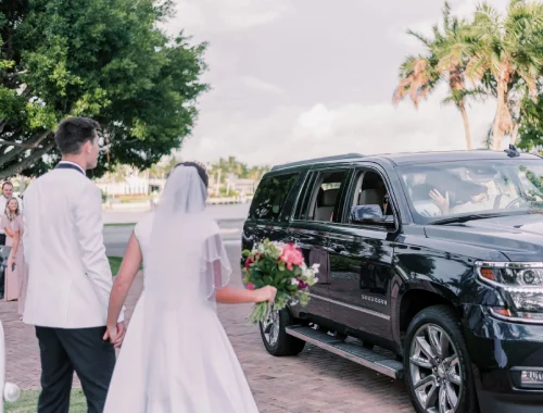 Private wedding transportation in a black SUV