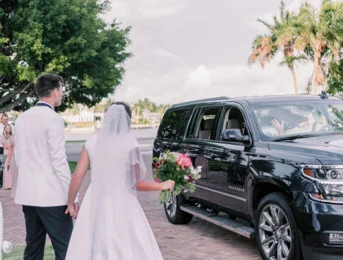 Private wedding transportation in a black SUV